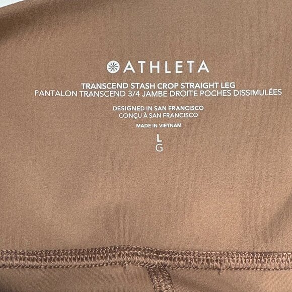 Athleta 533441 Transcend Stash Crop Straight Leg Pant L Tan Nylon Spandex Blend - Picture 4 of 16